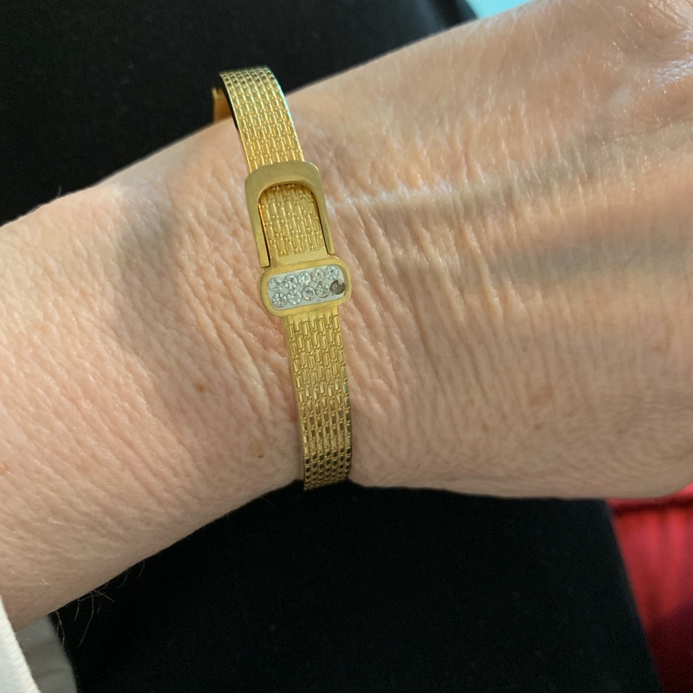 Maseele Designer IP Gold Bracelet with Crystal Accents Belt Design - Picture 5 of 13